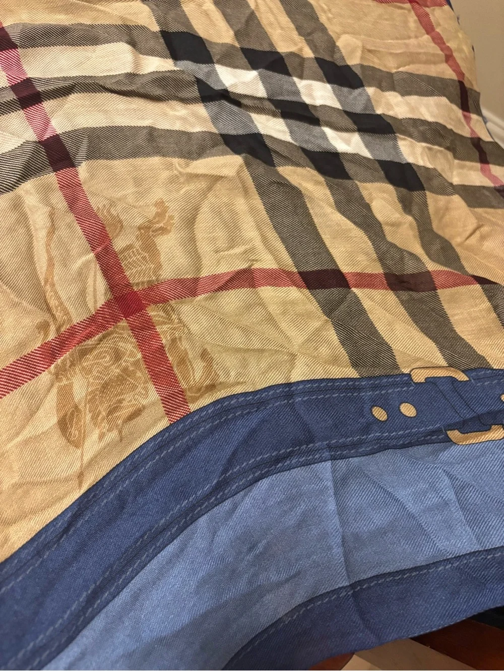 Burberry Yellow, Blue Plaid Lightweight Scarf